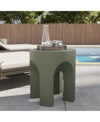 Crus Collection Fiberglass Outdoor Side Table in Grey