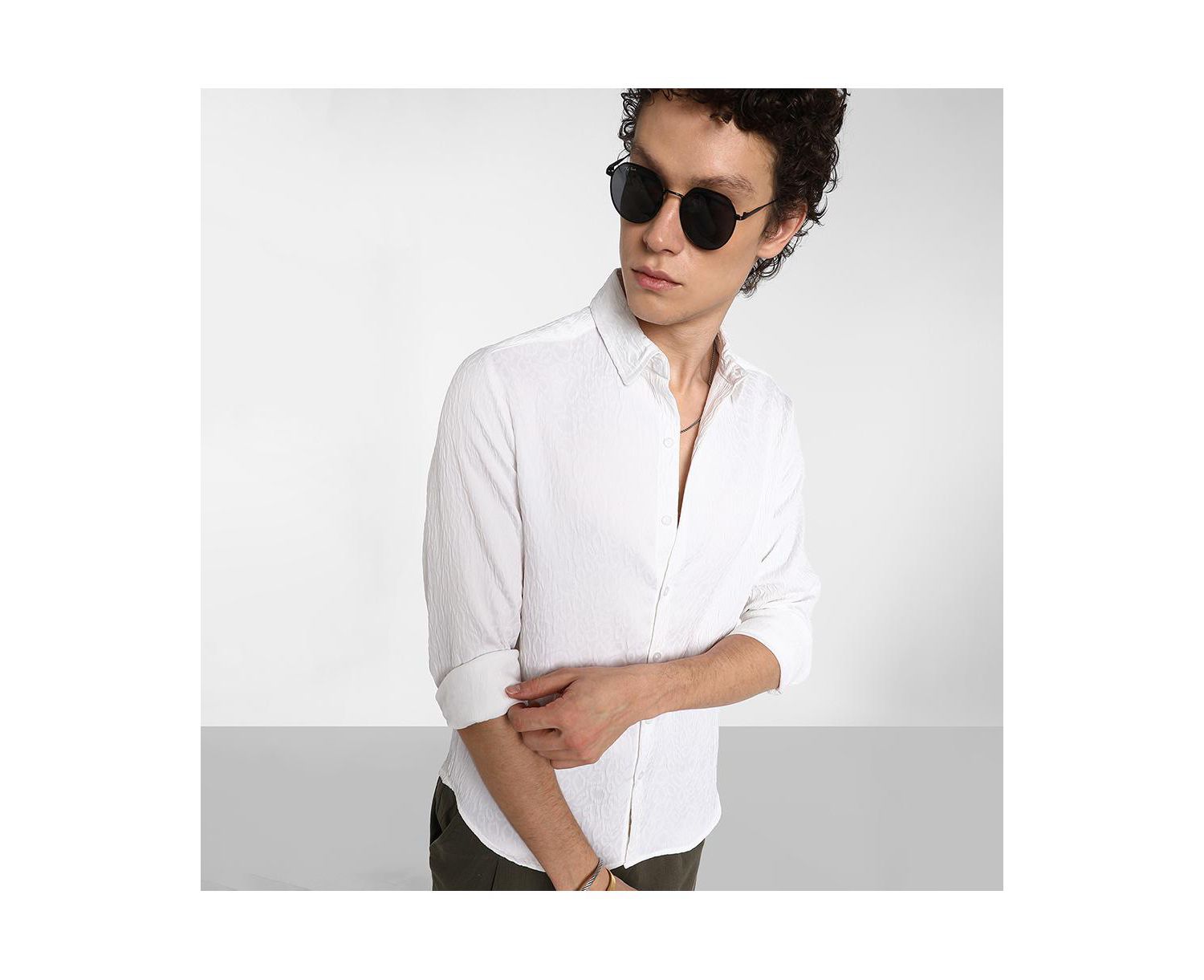 Men's Chalk White Abstract-Textured Shirt