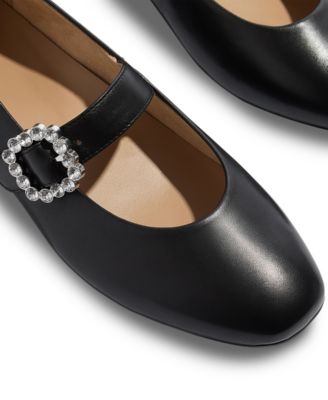 Women's Delicato Crystal-Buckle Metallic-Leather Mary Jane Flats