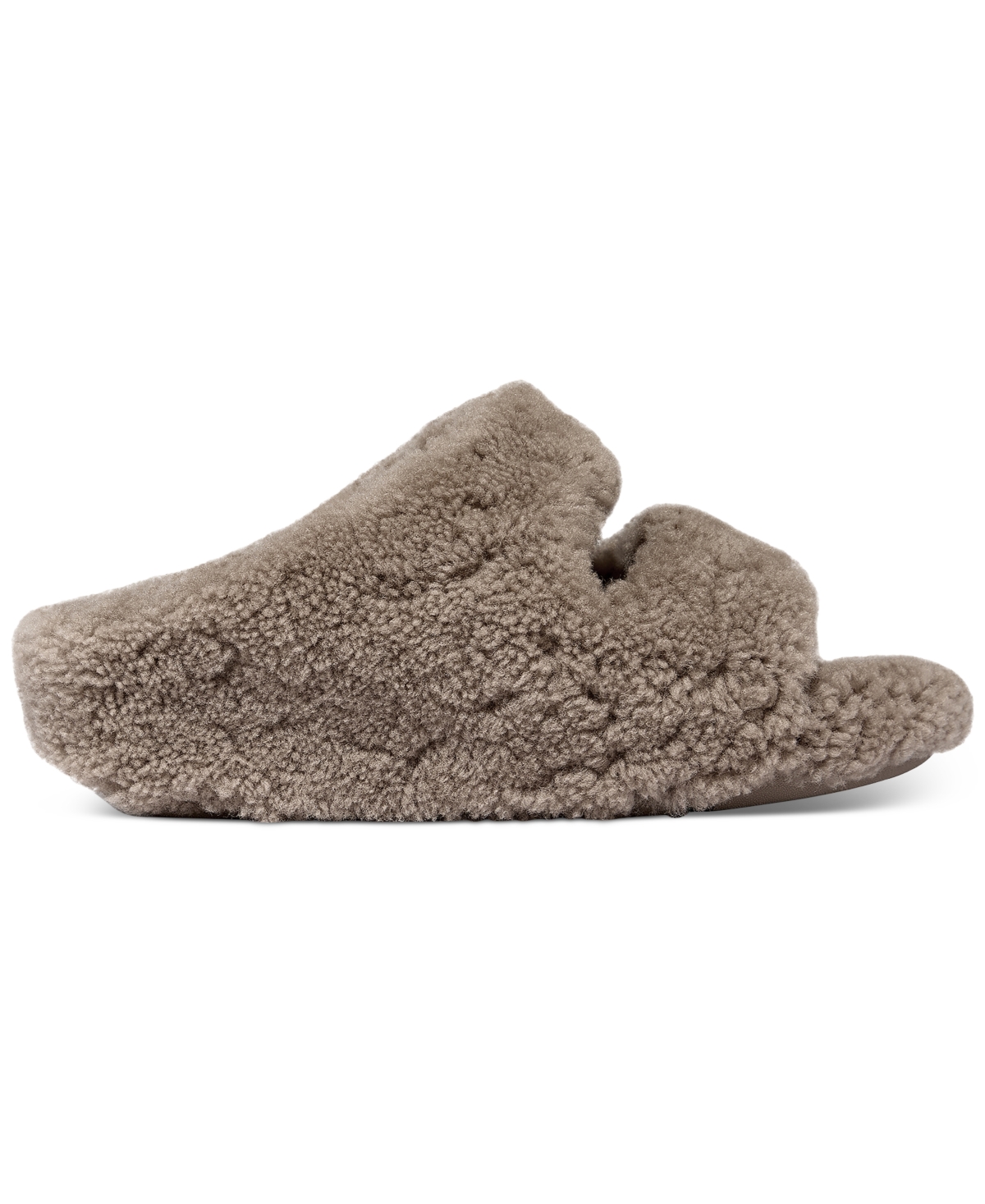 Fitflop Women's Shuv Curly Faux-shearling Two-bar Wedge Slide Sandals In Brown