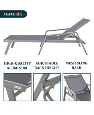 Grey Aluminum Outdoor Patio Chaise Lounge Chair With Arms
