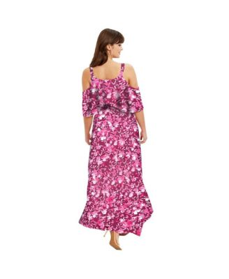 Women's June and Vie Cold-Shoulder Faux-Wrap Maxi Dress