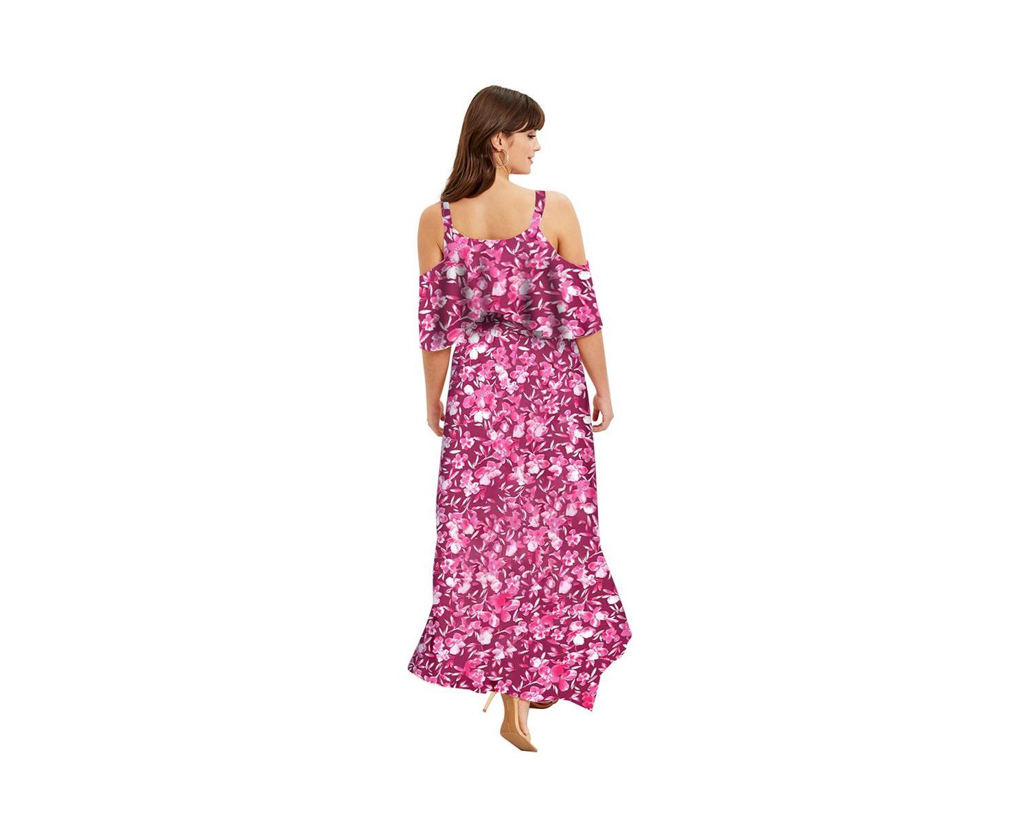 Women's June and Vie Cold-Shoulder Faux-Wrap Maxi Dress