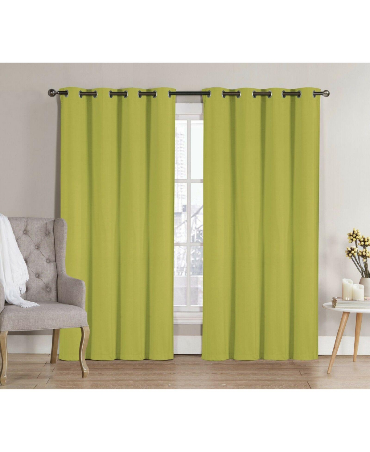 GoodGram 2 Pack: Hotel Thermal Grommet 100% Blackout Curtains - 52 in. W x 90 in. L, Lime
