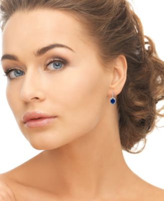 Lab Grown Blue Sapphire (6-1/3 ct. t.w.) & Lab Grown White Sapphire (1/2 ct. t.w.) Halo Oval Leverback Earrings in Sterling Silver