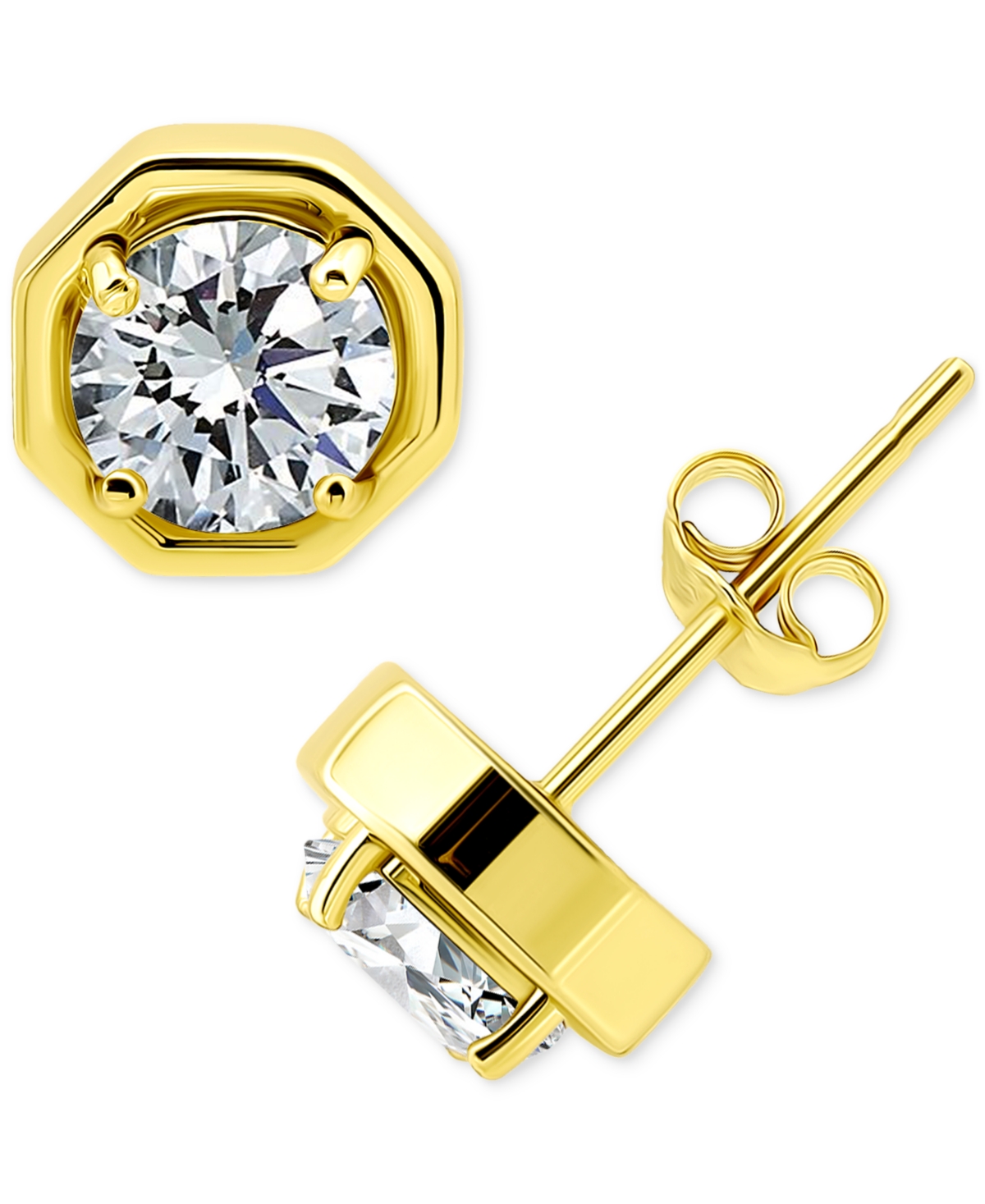 Giani Bernini Cubic Zirconia Large Solitaire Octagon Stud Earrings, Macy's Exclusive In Gold