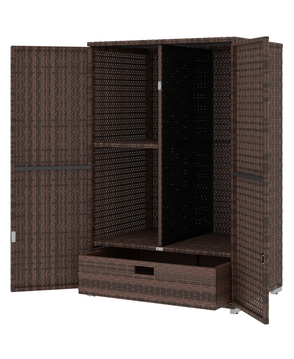 Outsunny Outdoor Wicker Towel Rack for Pool w/ Drawer & Cabinet, Dark