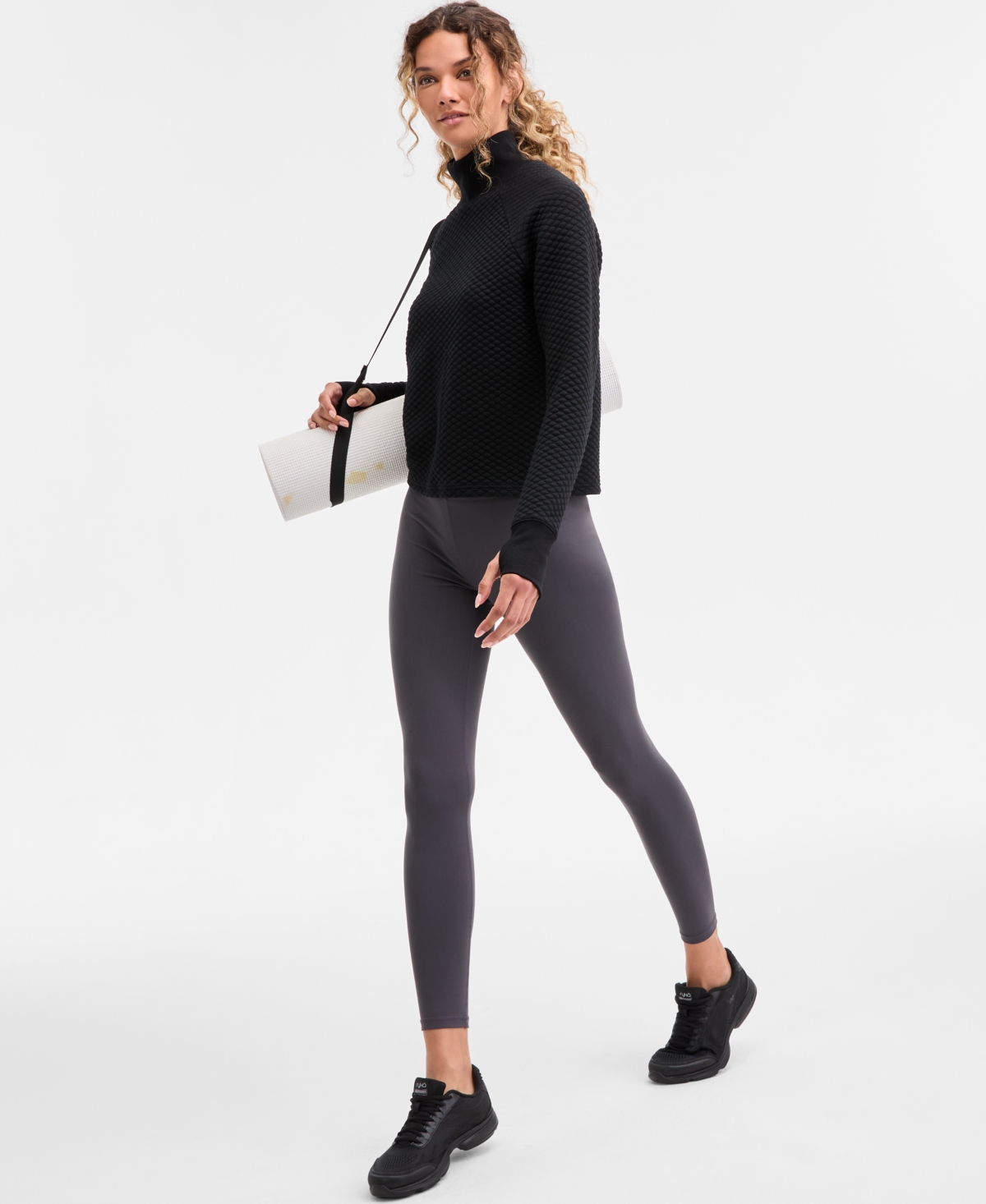 Id Ideology Women's Relaxed Quilted Mock-neck Sweater, Macy's Exclusive In Black