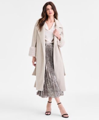 Anne Klein Womens Tie Front Coat Long Sleeve Blouse Pleated Skirt In Gray