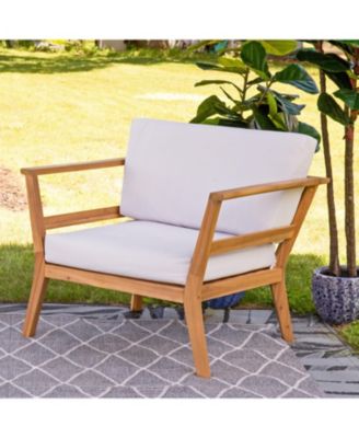 Bodie Acacia Wood Patio Armchair with Bone White Cushions - Natural