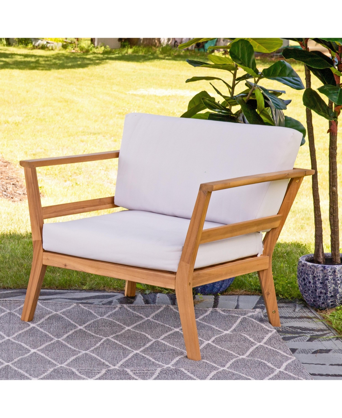 Bodie Acacia Wood Patio Armchair with Bone White Cushions