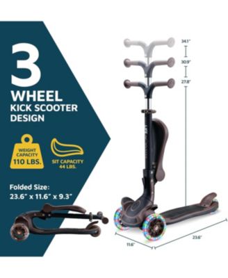 3 Wheel Scooter for Kids with Foldable Seat, Adjustable Handlebar Height, Lean-to-Steer Ride On Toy for Kids Ages 2+, Light-Up LED Wheels, Wide Anti Slip Deck, Indoor & Outdoor Use, Brown