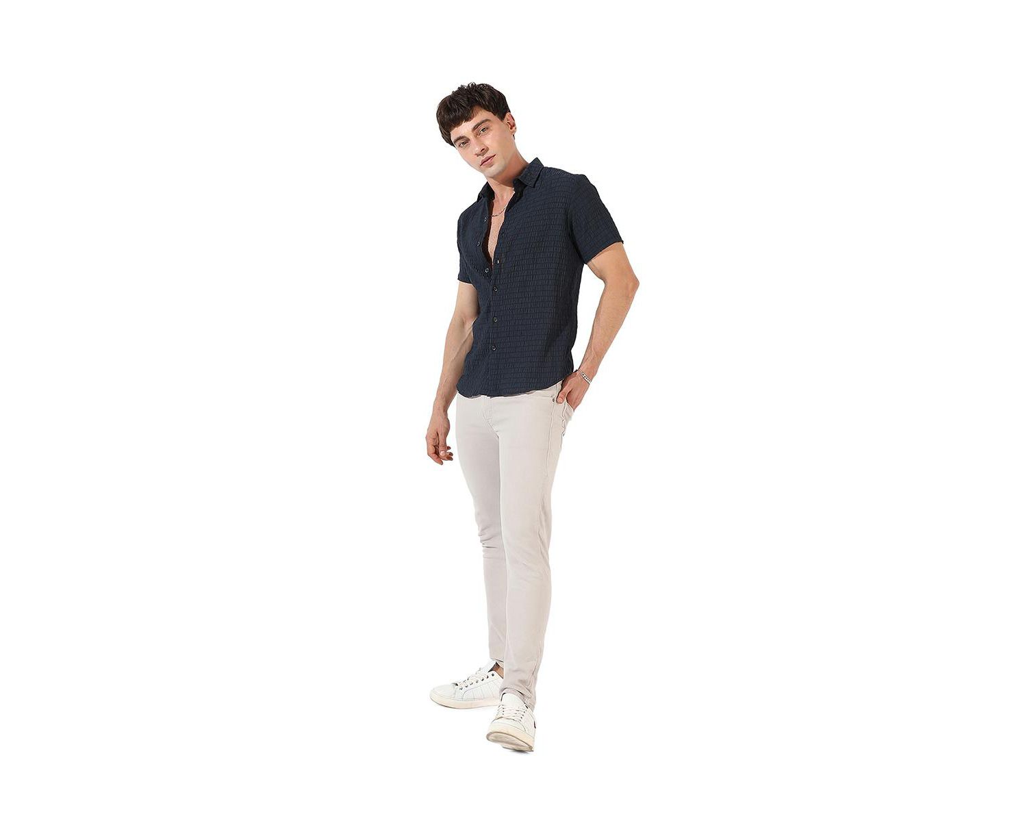 Men's Black Textured Regular Fit Casual Shirt