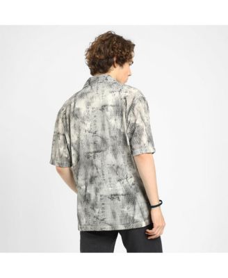 Men's Charcoal Black & Ivory White Faded Woven Oversized Shirt