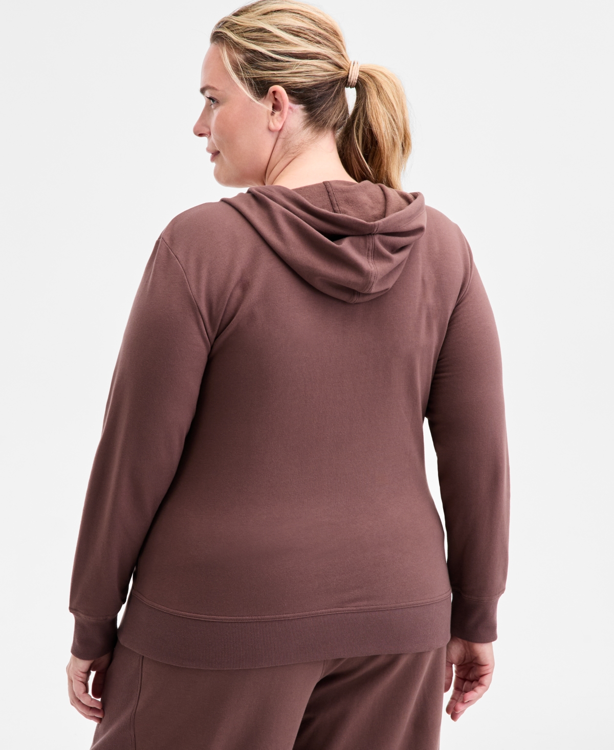 Id Ideology Women's Relaxed Zip-front Long-sleeve Fleece Hoodie, Created For Macy's In Brown