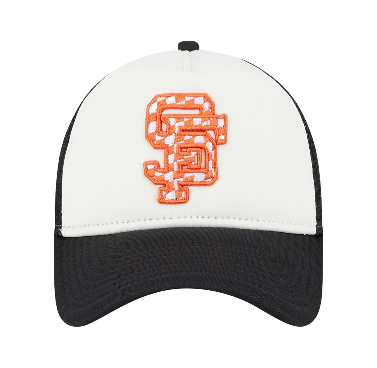 Men's White/Black San Francisco Giants Checkered Flag A-Frame Trucker 9FORTY Adjustable Hat