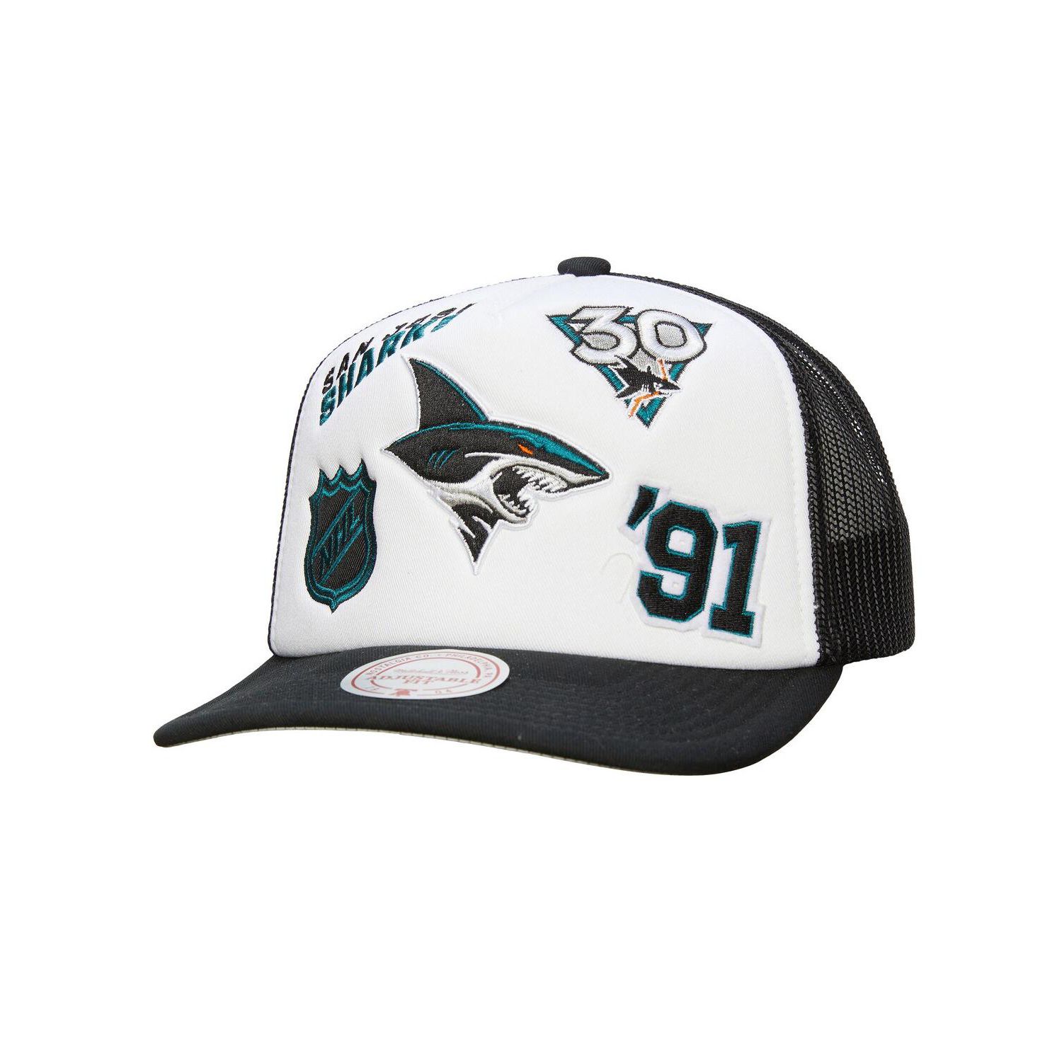 Men's White/Black San Jose Sharks Gridlock Trucker Adjustable Hat