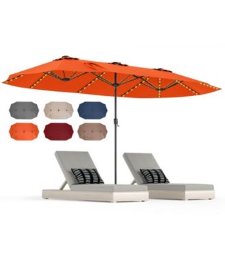 15.5 FT Double-sided Patio Umbrella with Solar Lights Outdoor Twin Size Umbrella