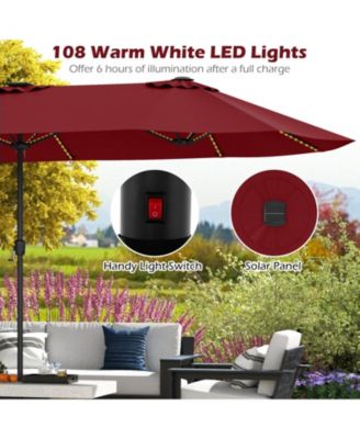 15.5 FT Double-sided Patio Umbrella with Solar Lights Outdoor Twin Size Umbrella