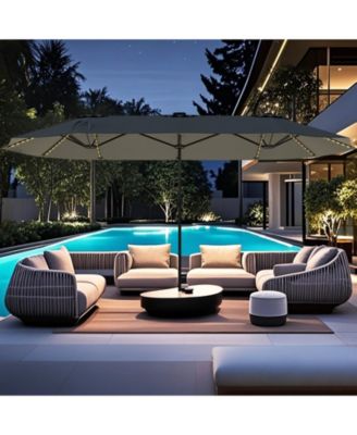 15.5 FT Double-sided Patio Umbrella with Solar Lights Outdoor Twin Size Umbrella
