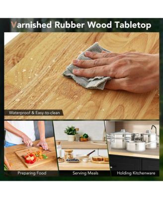 Kitchen Island Trolley Cart Wood Top Rolling Storage Cabinet w/Knife Block