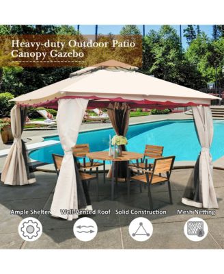 13'x10'Outdoor Canopy Gazebo Art Steel Frame Party Patio Canopy Gazebo W/Netting