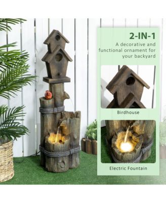 Outdoor Fountain with Backyard Birdhouse Tree Trunk Design