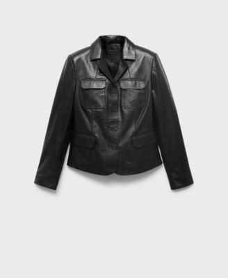 MANGO - Women's Leather Pockets Blazer