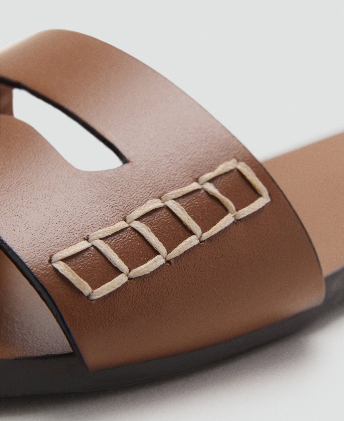 Mango Leather Sticth Detail Cut Out Sandals In Brown