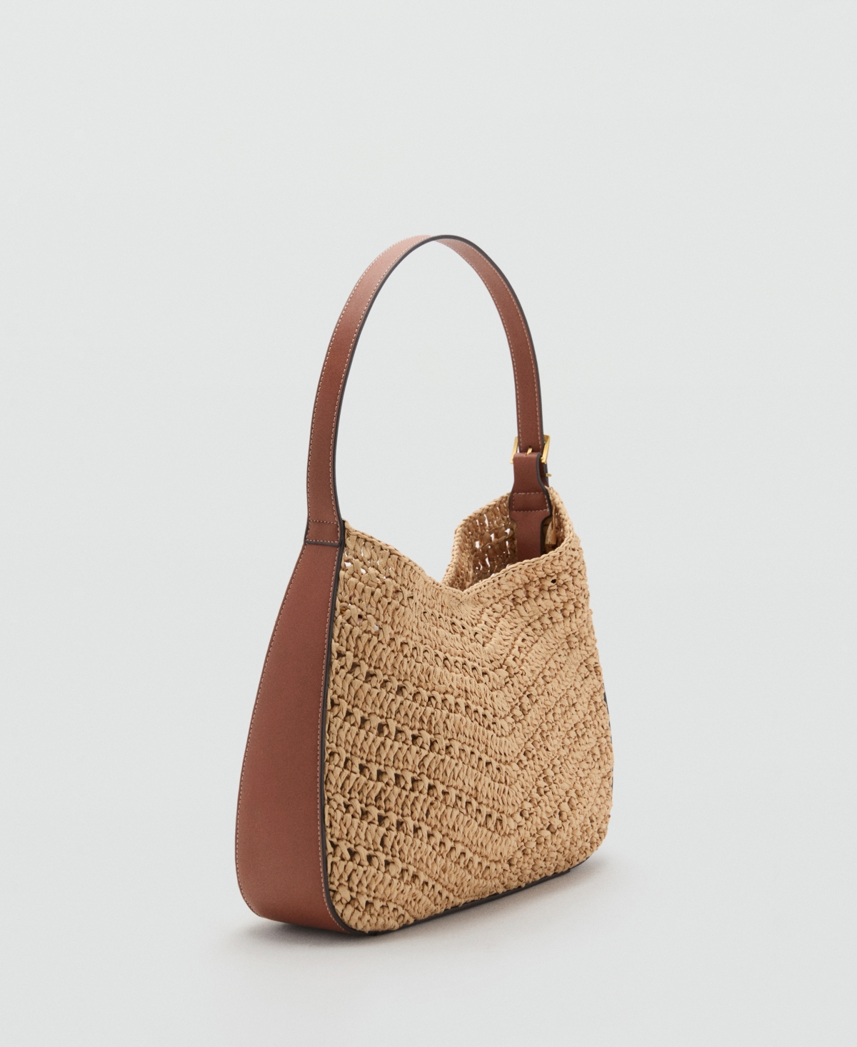 Women's Natural Fiber Shoulder Bag - Leather