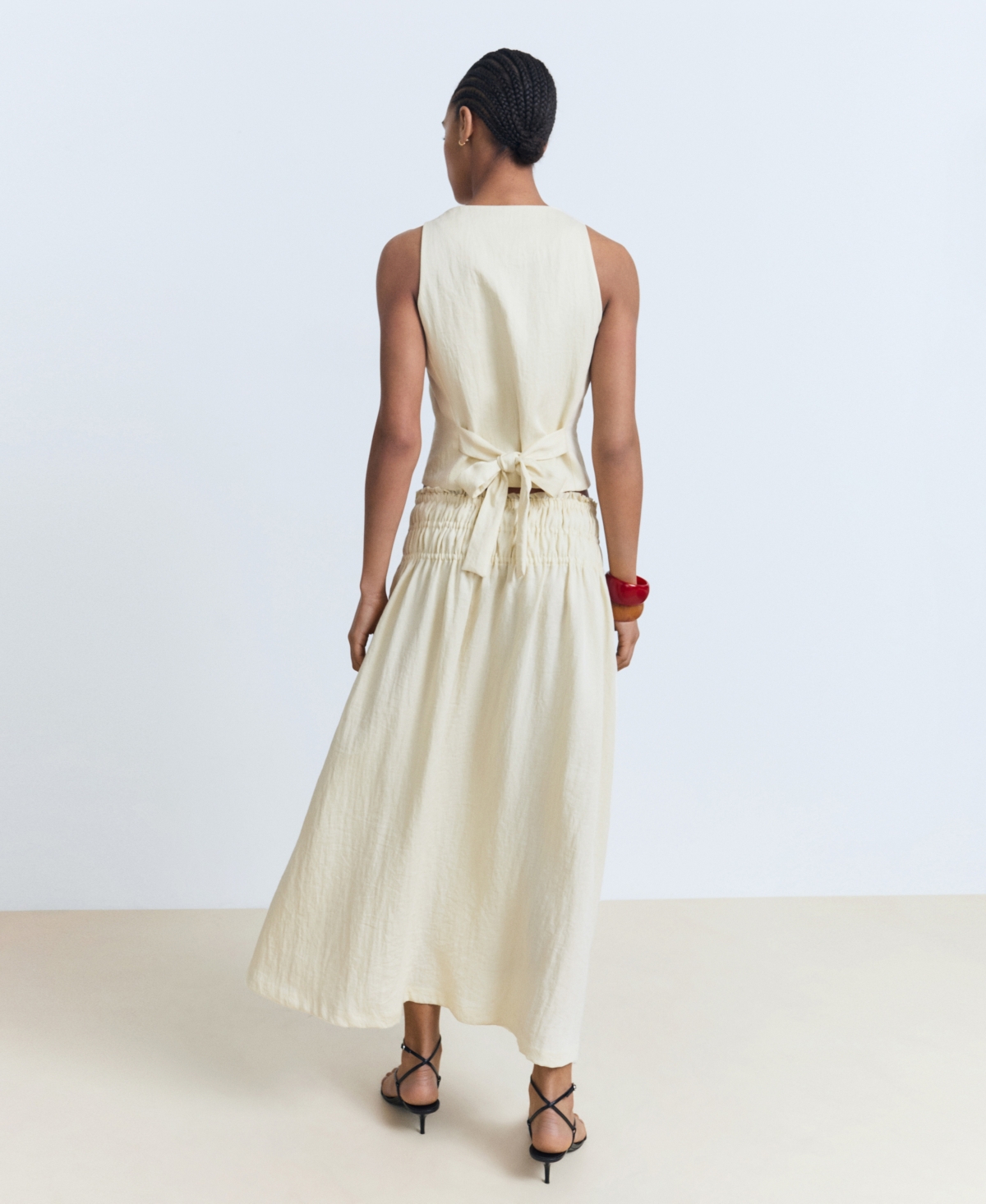Mango Long Gathered Panel Skirt Beige In Neutral