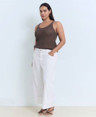 Women's Turned-Up Hem Wide Leg Cropped Jeans