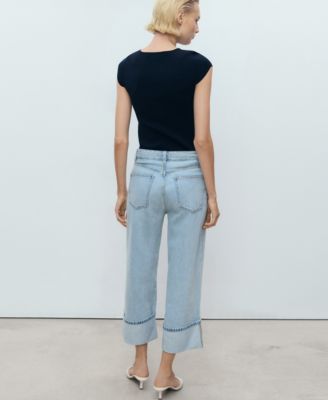 Women's Turned-Up Hem Wide Leg Cropped Jeans
