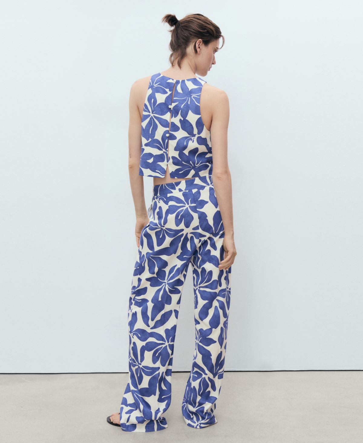 Mango Women's Printed Linen-blend Pants In Blue