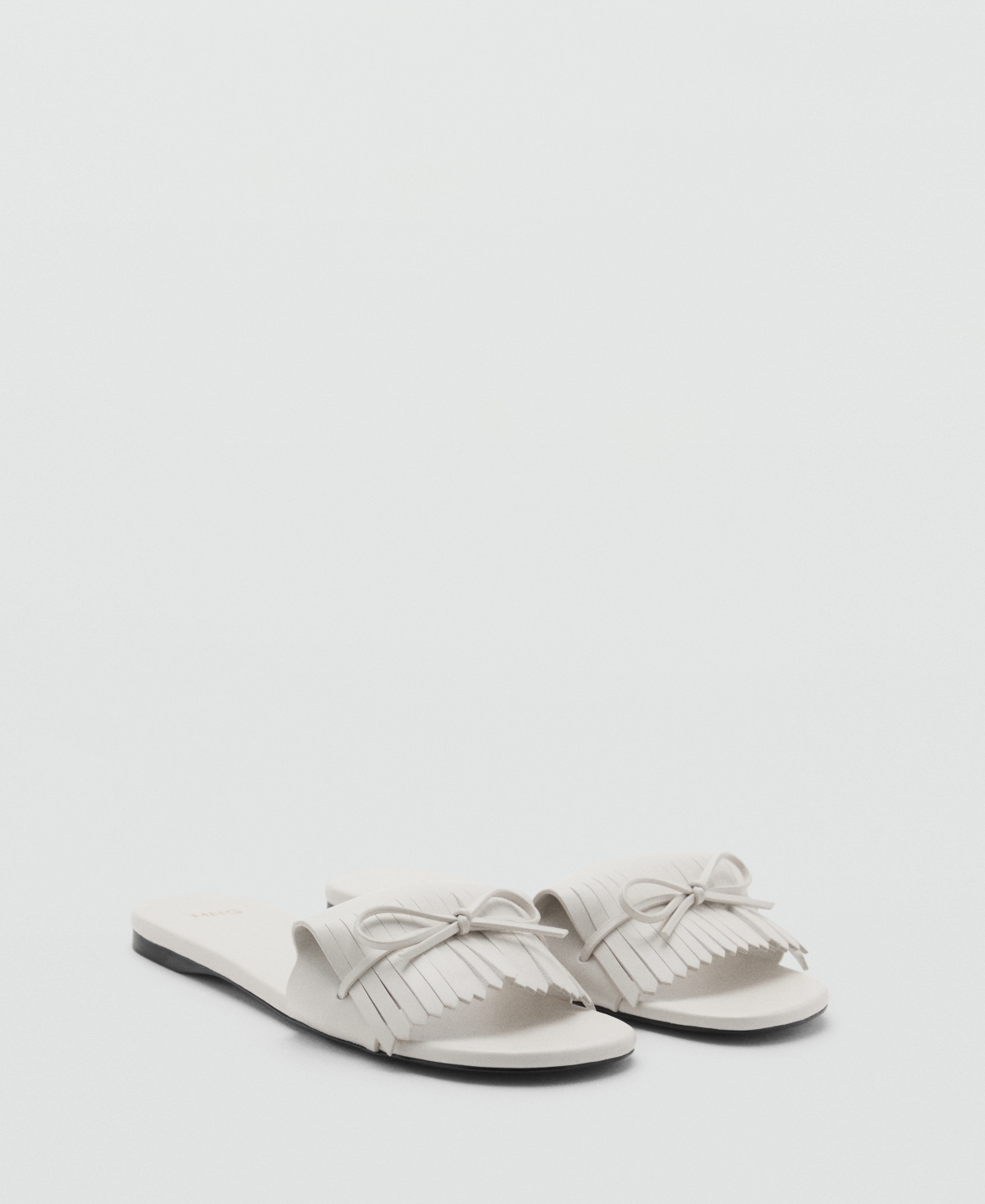Mango Fringed Sandals With Bow Detail White In White