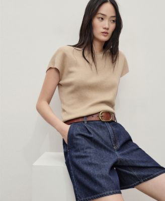 Women's Mid-Rise Pleated Denim Bermuda Shorts