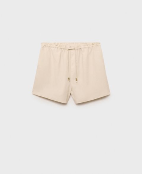 Женские шорты Mango Straight-Fit Drawstring Linen, цвет: Бежевый