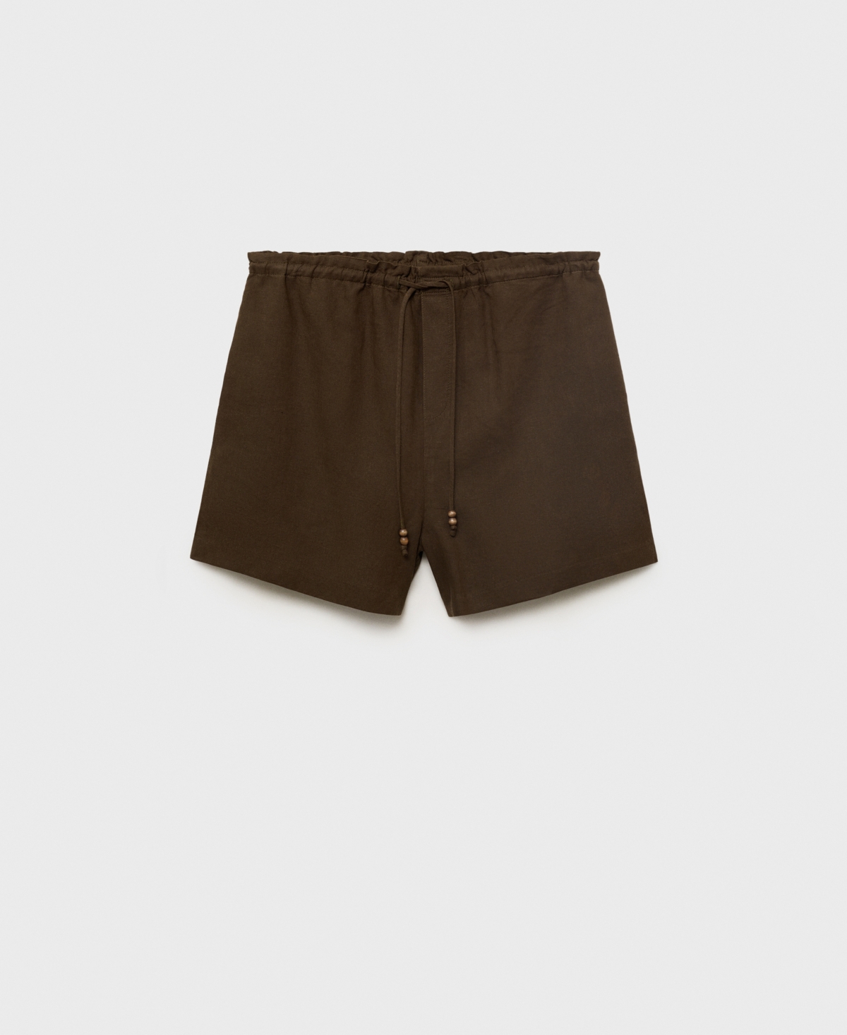 Mango Linen Shorts With Drawstring Khaki In Brown