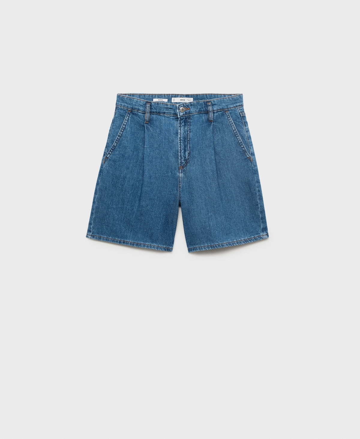 Women's Mid-Rise Pleated Denim Bermuda Shorts - Medium Blue