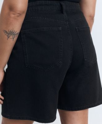 Women's Mid-Rise Pleated Denim Bermuda Shorts