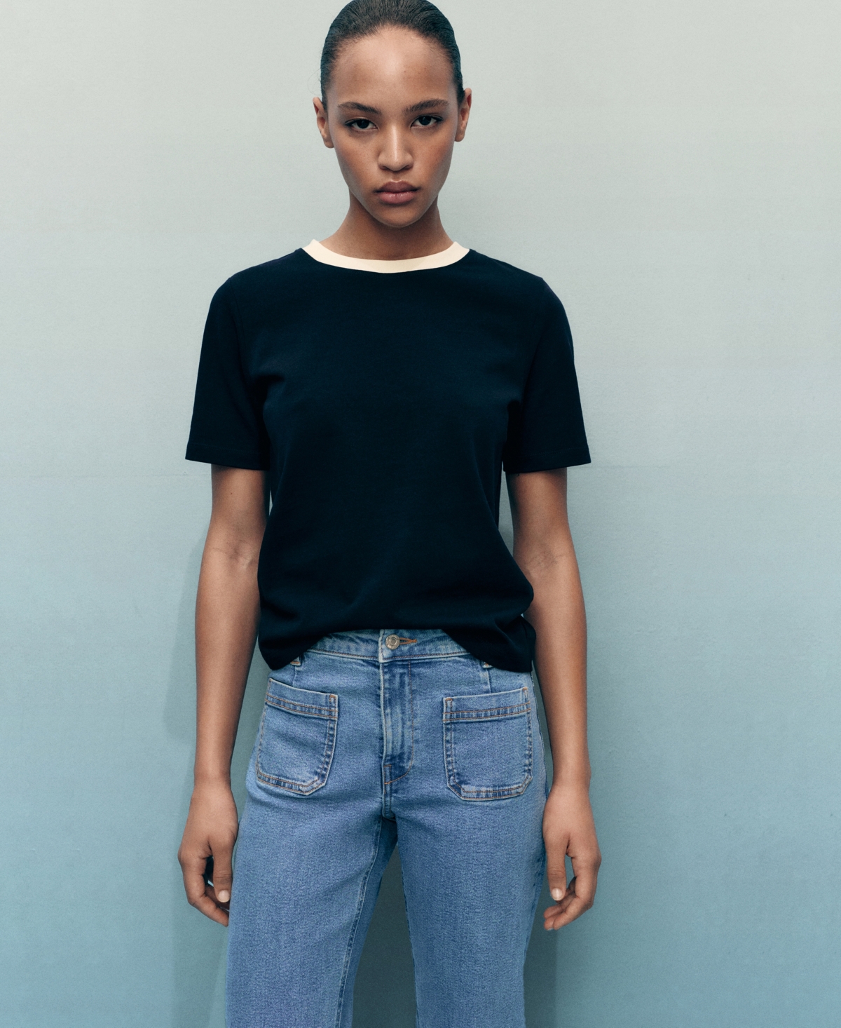 Mango High-rise Wideleg Jeans In Blue