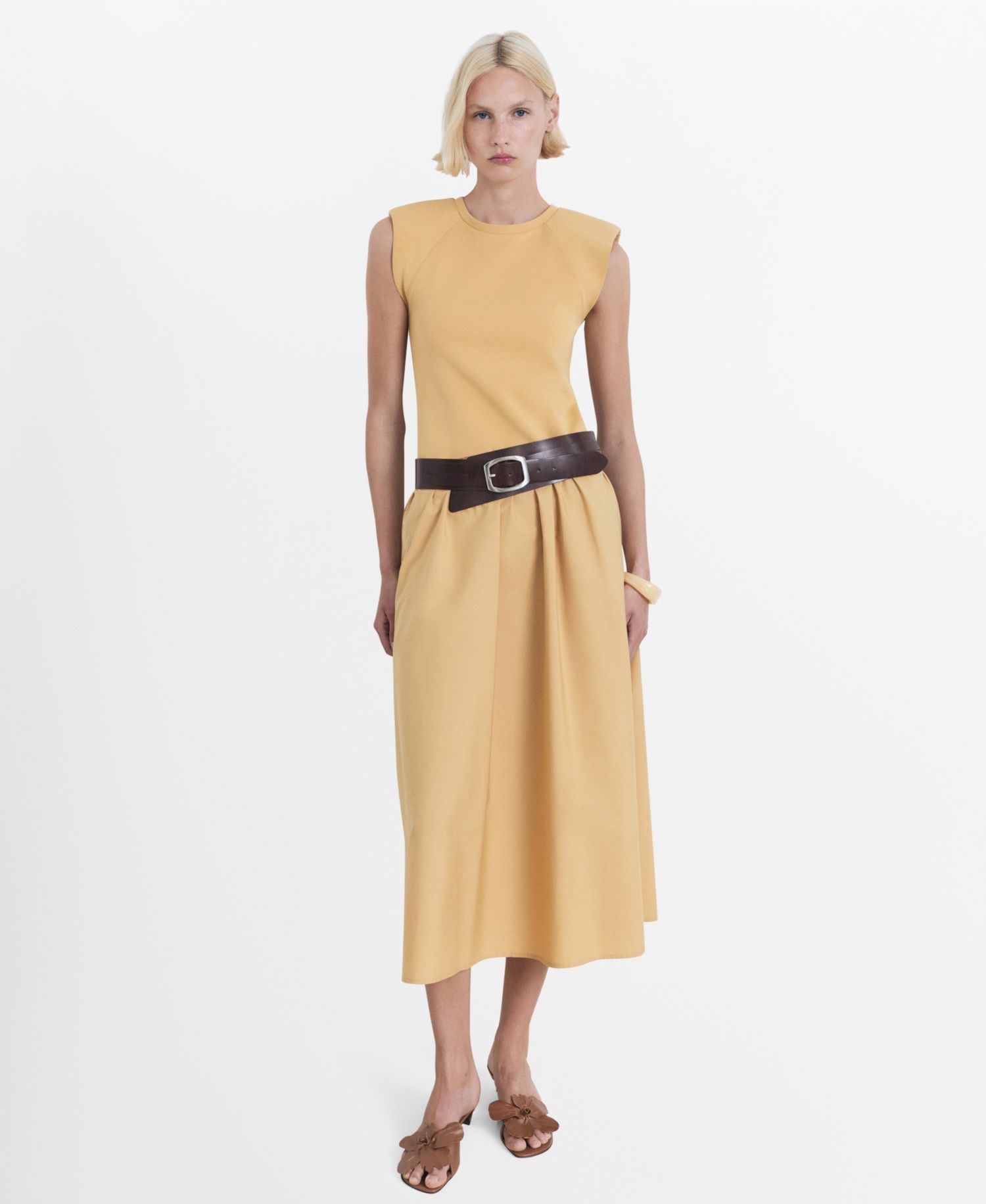 Women's Combined Fabric Midi Dress