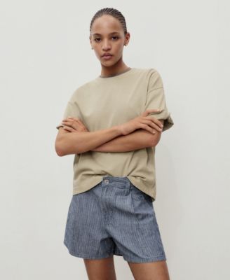 MANGO - Women's Mid-Rise Striped Denim Shorts