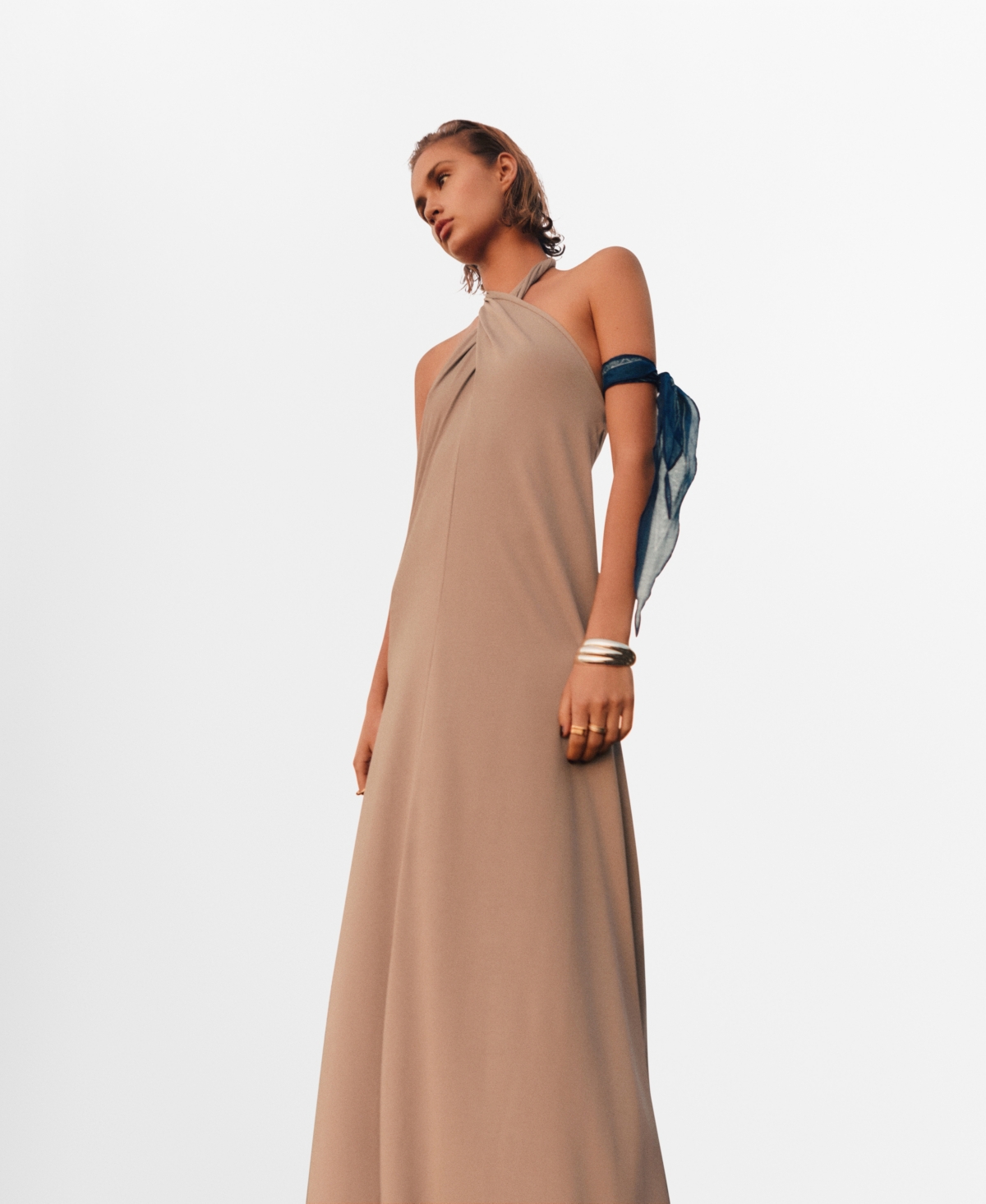 Mango Midi Halter Dress In Brown
