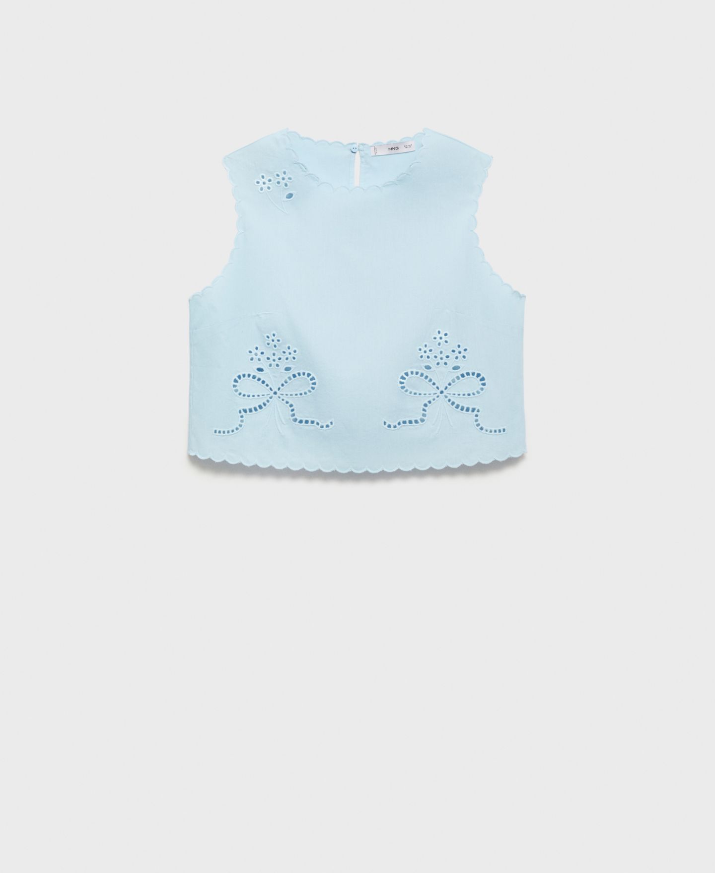 Женский топ Mango Embroidered Crop, цвет: Небесно-голубой — фото 1