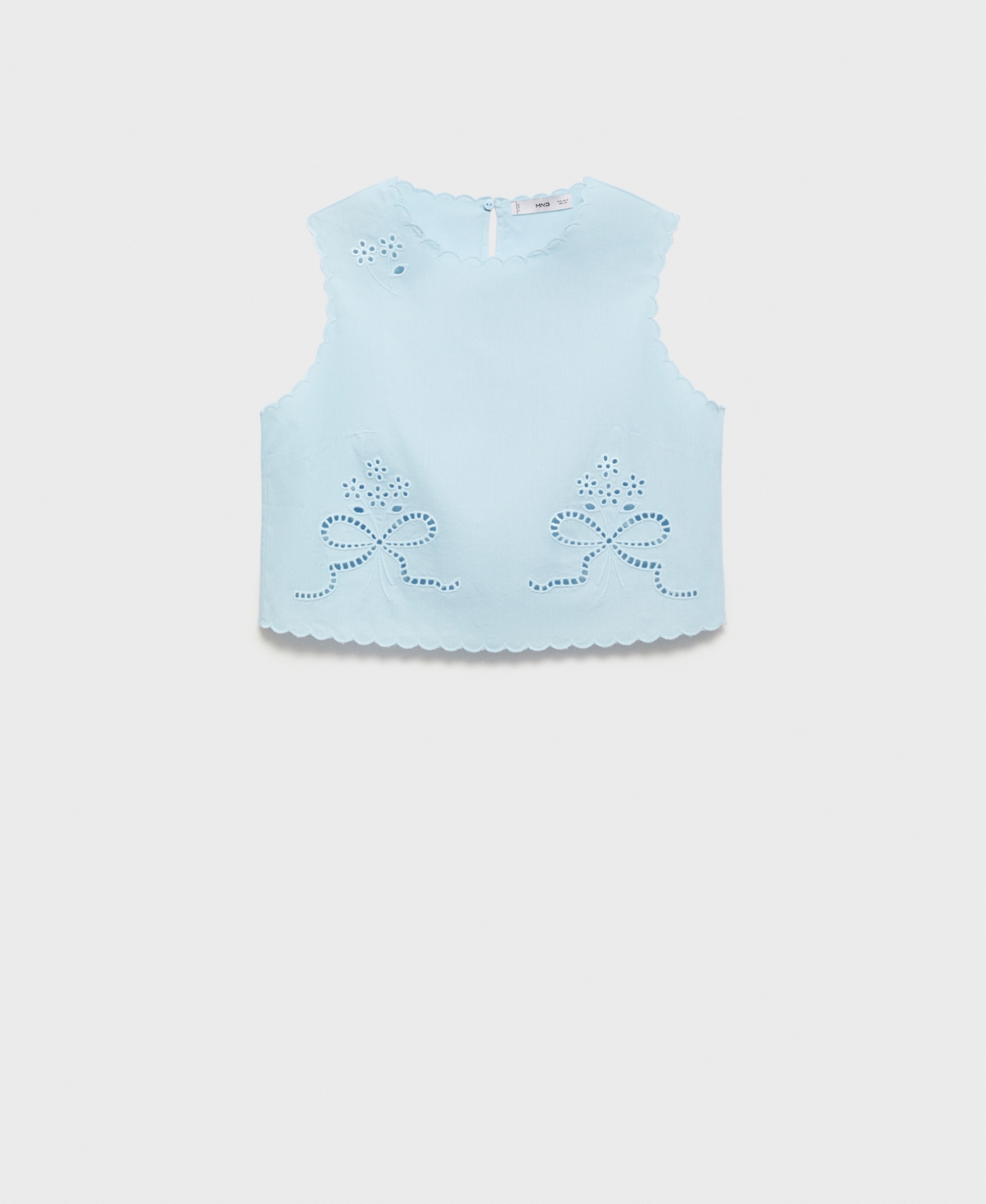 Mango Eyelet Embroidered Cotton Crop Top In Blue