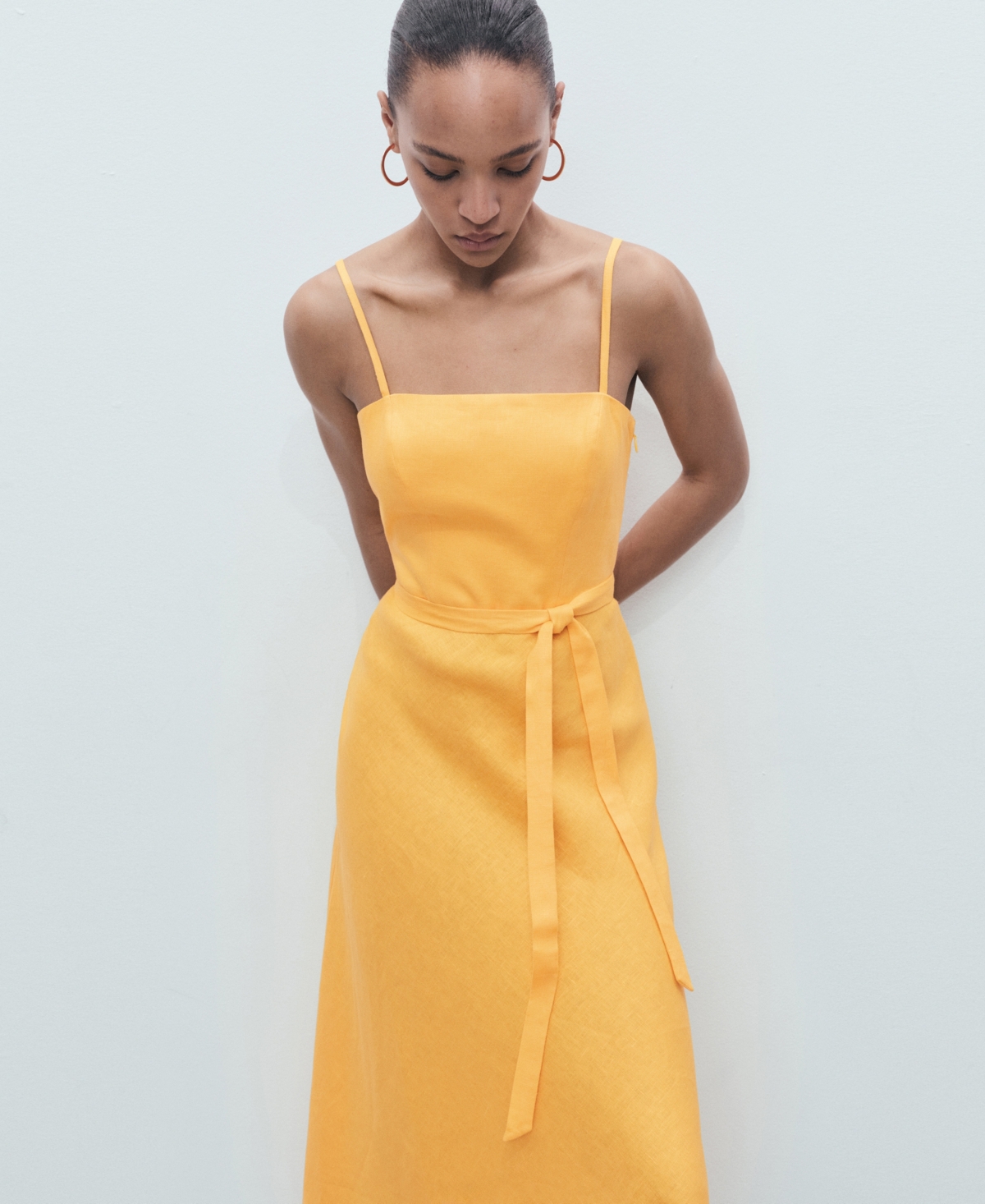 Mango Bow Linen Sundress In Orange