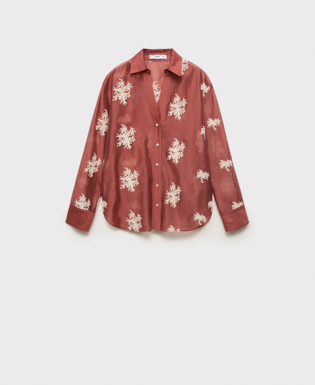 Mango Embroidered Semi-transparent Shirt Russet In Red