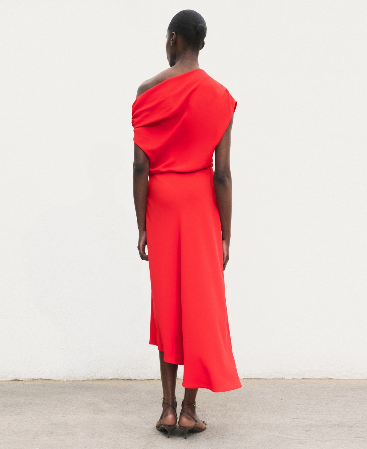 Mango Asymmetric Midi Dress In Red