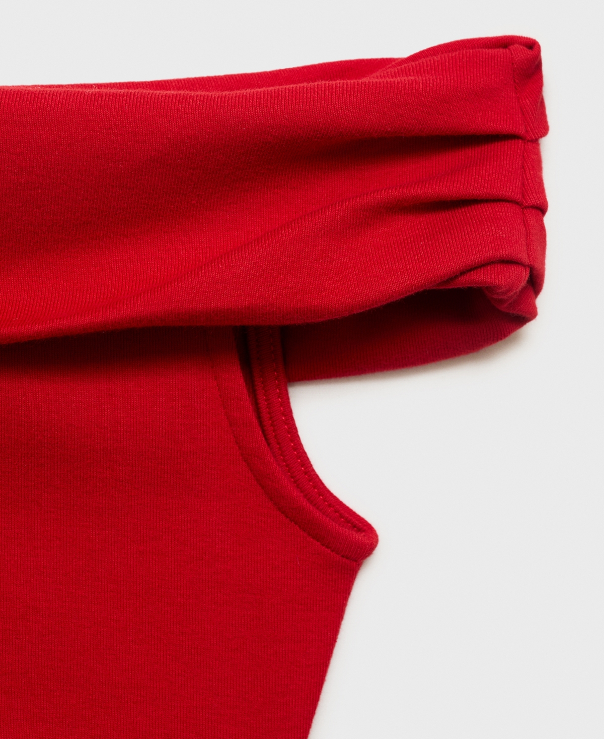 Mango Cotton Off The Shoulder Ruched Side Mini Dress In Red